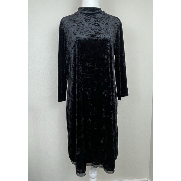 Simply Vera Wang Black Mock Neck Crushed Velvet Long sleeve Midi Dress-M - Picture 1 of 11